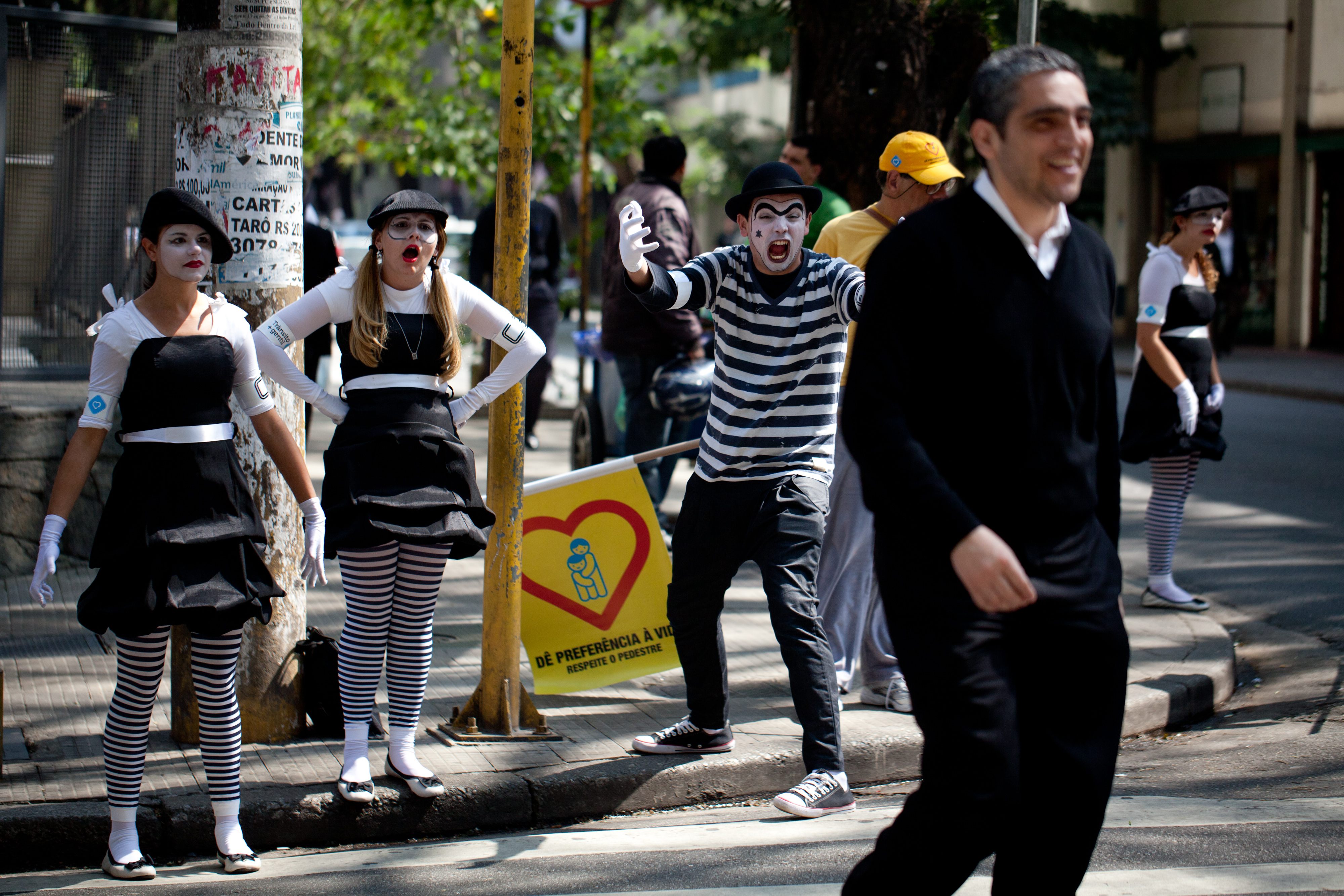 Mimes respond to both vehicle and pedestrian law violations.
